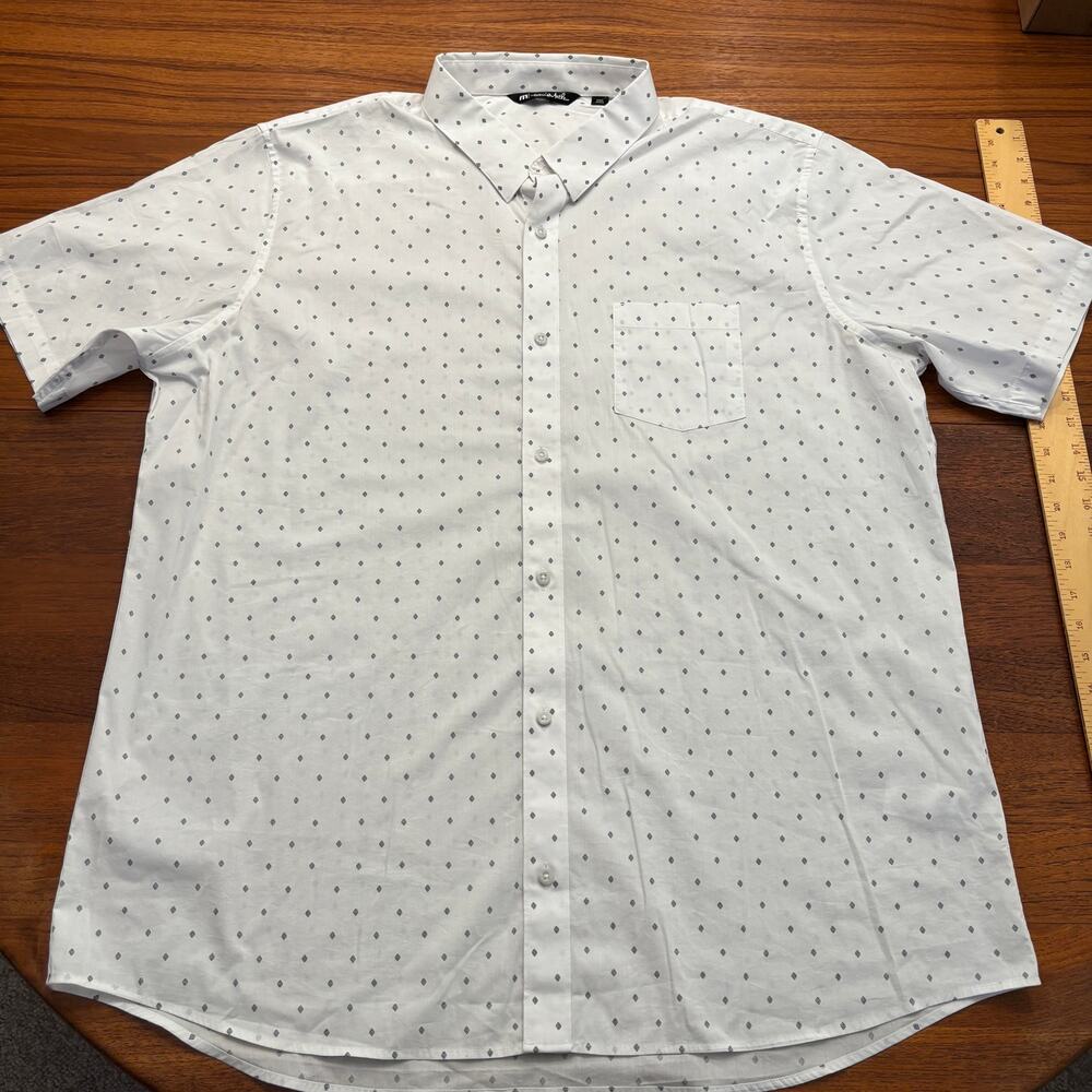 Travis Mathew Men's White Diamond print Short Sleeve Button Down Shirt XXL